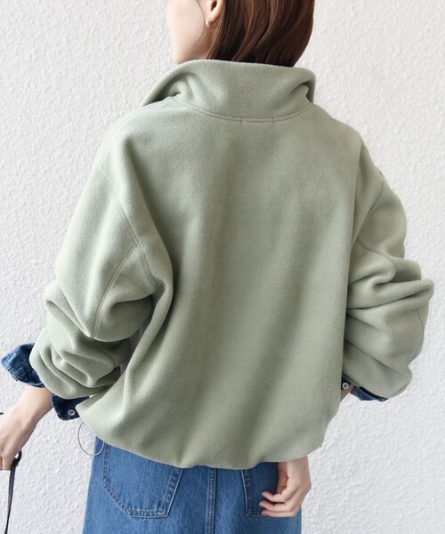 洗濯機可能〉フリース 裾 ドロスト ハーフ ジップ プルオーバー