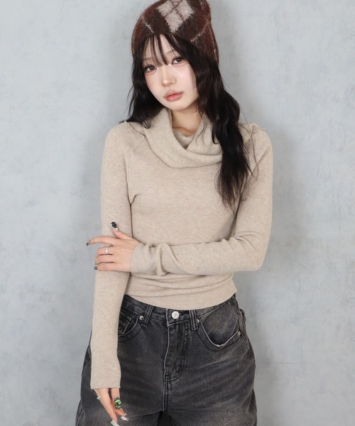 BARELY BLUE(ベアリーブルー)の「【 BARELY BLUE / ベアリーブルー 】2way オフショルダー リブ ニット トップス(ニット/セーター・レディース・ホワイト/ベージュ/ブラック/グレー・FREE)」の1枚目の写真