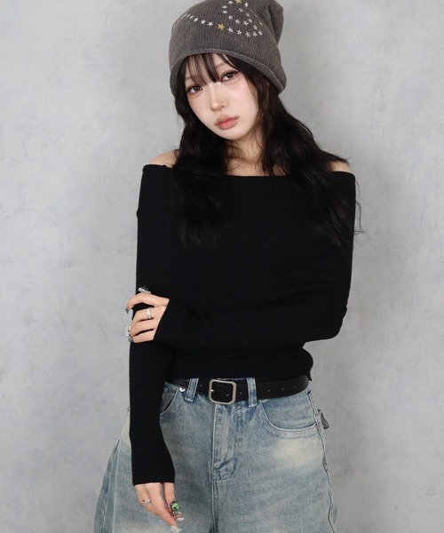 BARELY BLUE(ベアリーブルー)の「【 BARELY BLUE / ベアリーブルー 】2way オフショルダー リブ ニット トップス(ニット/セーター・レディース・ホワイト/ベージュ/ブラック/グレー・FREE)」の9枚目の写真