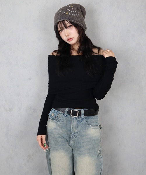 BARELY BLUE(ベアリーブルー)の「【 BARELY BLUE / ベアリーブルー 】2way オフショルダー リブ ニット トップス(ニット/セーター・レディース・ホワイト/ベージュ/ブラック/グレー・FREE)」の10枚目の写真