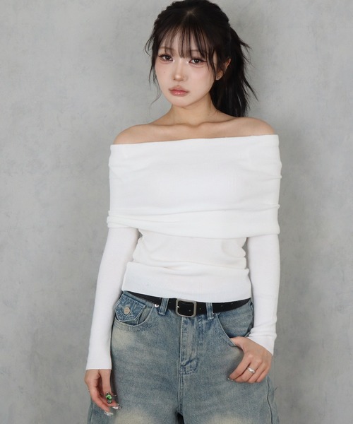 BARELY BLUE(ベアリーブルー)の「【 BARELY BLUE / ベアリーブルー 】2way オフショルダー リブ ニット トップス(ニット/セーター・レディース・ホワイト/ベージュ/ブラック/グレー・FREE)」の11枚目の写真
