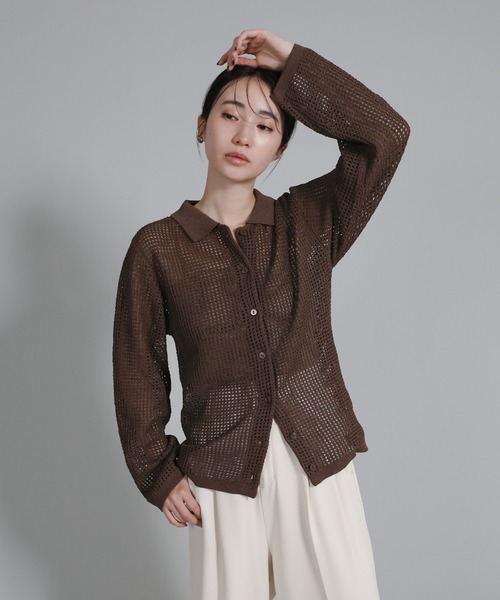 セール】【Et】Mesh Polo Knit Cardigan（カーディガン/ボレロ