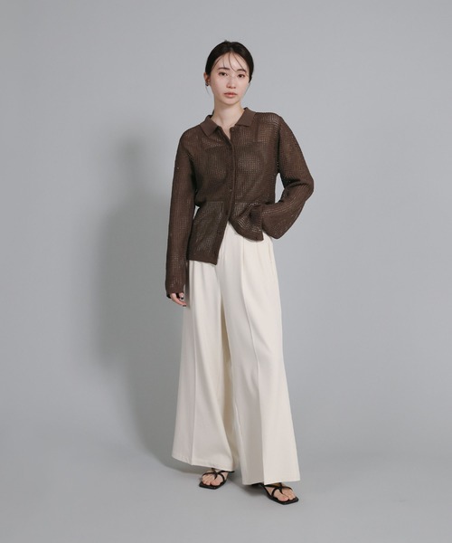select MOCA Et(セレクトモカエト)の「【Et】Mesh Polo Knit Cardigan(カーディガン/ボレロ・レディース・ブラウン/ベージュ/ブラック・FREE)」の4枚目の写真