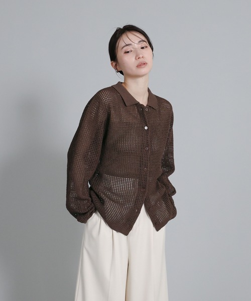 select MOCA Et(セレクトモカエト)の「【Et】Mesh Polo Knit Cardigan(カーディガン/ボレロ・レディース・ブラウン/ベージュ/ブラック・FREE)」の8枚目の写真