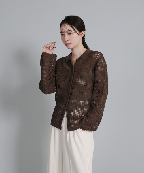 select MOCA Et(セレクトモカエト)の「【Et】Mesh Polo Knit Cardigan(カーディガン/ボレロ・レディース・ブラウン/ベージュ/ブラック・FREE)」の10枚目の写真