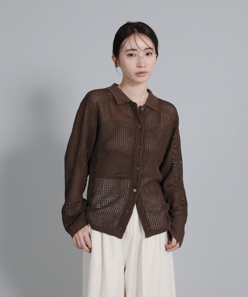 select MOCA Et(セレクトモカエト)の「【Et】Mesh Polo Knit Cardigan(カーディガン/ボレロ・レディース・ブラウン/ベージュ/ブラック・FREE)」の7枚目の写真