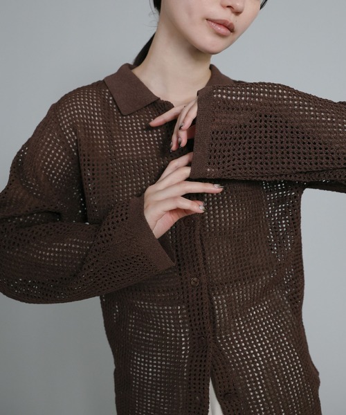 select MOCA Et(セレクトモカエト)の「【Et】Mesh Polo Knit Cardigan(カーディガン/ボレロ・レディース・ブラウン/ベージュ/ブラック・FREE)」の11枚目の写真