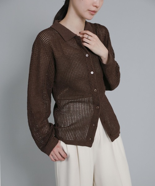 select MOCA Et(セレクトモカエト)の「【Et】Mesh Polo Knit Cardigan(カーディガン/ボレロ・レディース・ブラウン/ベージュ/ブラック・FREE)」の12枚目の写真