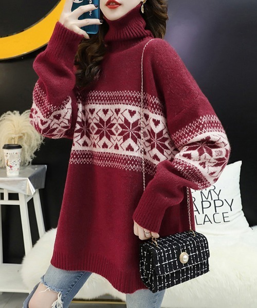 ONEP STAR(ワンピスター)の「ノルディック柄タートルネックニット(ニット/セーター・レディース・ワインレッド/ダークグレー/ネイビー・FREE)」の12枚目の写真