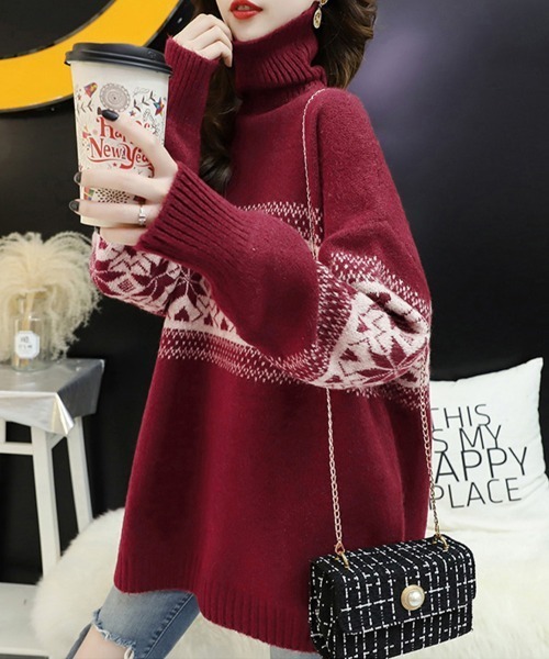 ONEP STAR(ワンピスター)の「ノルディック柄タートルネックニット(ニット/セーター・レディース・ワインレッド/ダークグレー/ネイビー・FREE)」の15枚目の写真