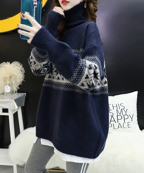 ONEP STAR(ワンピスター)の「ノルディック柄タートルネックニット(ニット/セーター・レディース・ワインレッド/ダークグレー/ネイビー・FREE)」の8枚目の写真