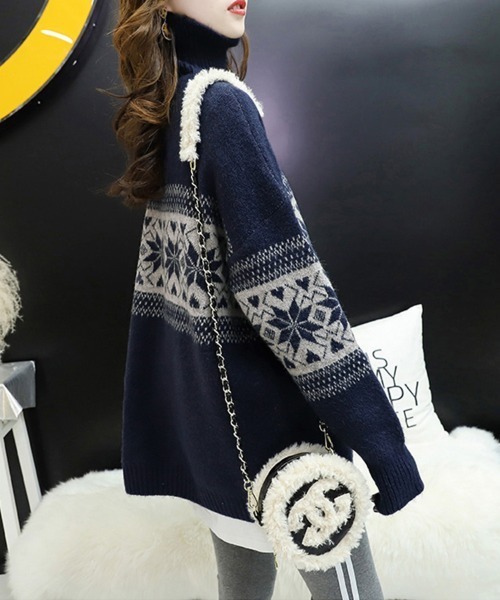 ONEP STAR(ワンピスター)の「ノルディック柄タートルネックニット(ニット/セーター・レディース・ワインレッド/ダークグレー/ネイビー・FREE)」の9枚目の写真