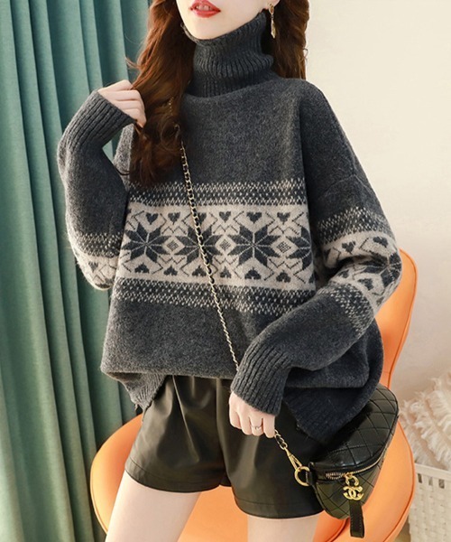 ONEP STAR(ワンピスター)の「ノルディック柄タートルネックニット(ニット/セーター・レディース・ワインレッド/ダークグレー/ネイビー・FREE)」の11枚目の写真
