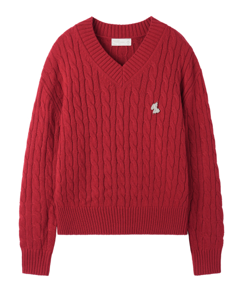 BAKKEN(バッケン)の「ポイントロゴペンダントVネックケーブルニットBK8941_レッド(ニット/セーター・レディース・レッド・FREE)」の2枚目の写真
