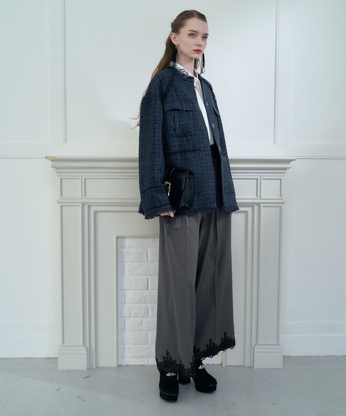 HARE(ハレ)の「ラメツイードミドルジャケット(ノーカラージャケット・レディース・ブラック/ネイビー・FREE)」の7枚目の写真