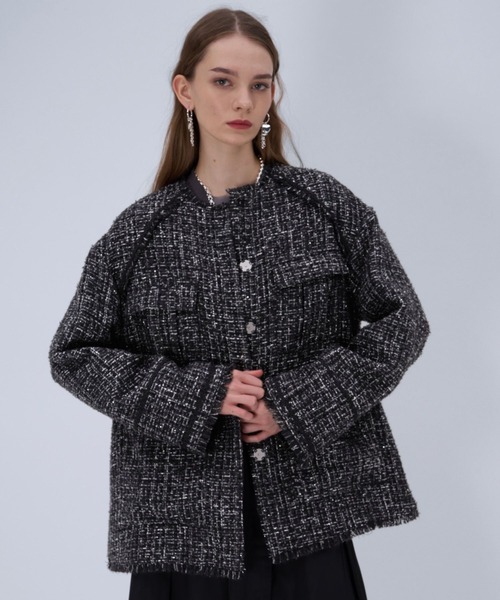 HARE ラメツイードジャケット ラメツイードミドルジャケット（ノーカラージャケット）｜HARE（ハレ