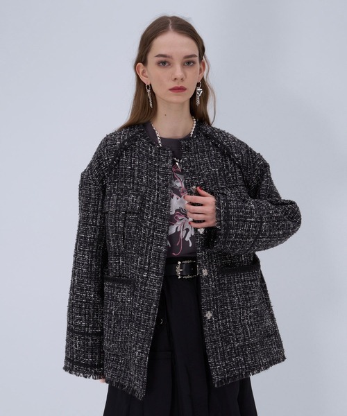 HARE ラメツイードジャケット ラメツイードミドルジャケット（ノーカラージャケット）｜HARE（ハレ