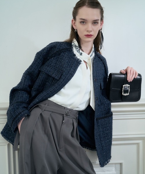 ラメツイードミドルジャケット（ノーカラージャケット）｜HARE（ハレ