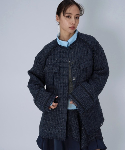ラメツイードミドルジャケット（ノーカラージャケット）｜HARE（ハレ