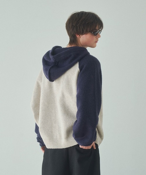 Elanque（エランク）の「knit zipup hoodie /ニットジップアップフーディー（パーカー・メンズ・ネイビー/グレー・LARGE/MEDIUM）」の9枚目の写真