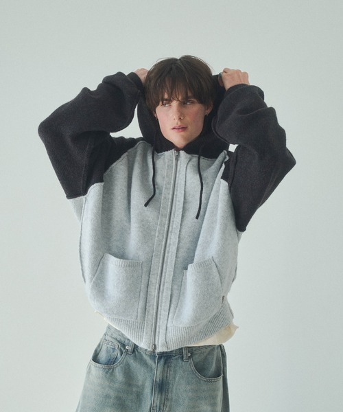 Elanque（エランク）の「knit zipup hoodie /ニットジップアップフーディー（パーカー・メンズ・ネイビー/グレー・LARGE/MEDIUM）」の13枚目の写真