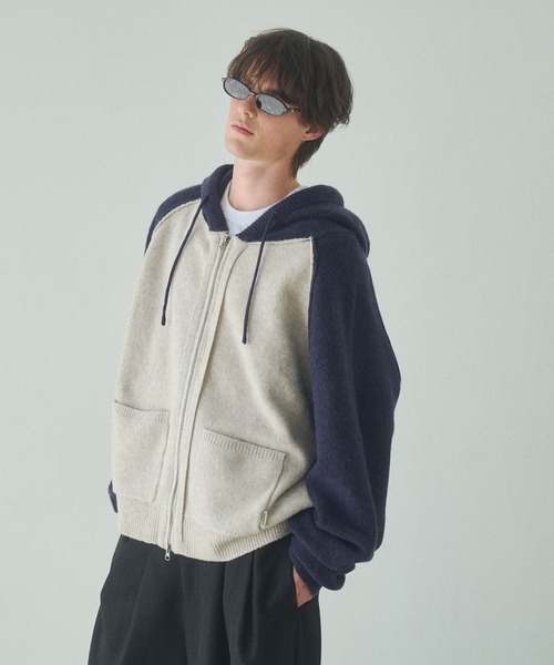 Elanque（エランク）の「knit zipup hoodie /ニットジップアップフーディー（パーカー・メンズ・ネイビー/グレー・LARGE/MEDIUM）」の10枚目の写真