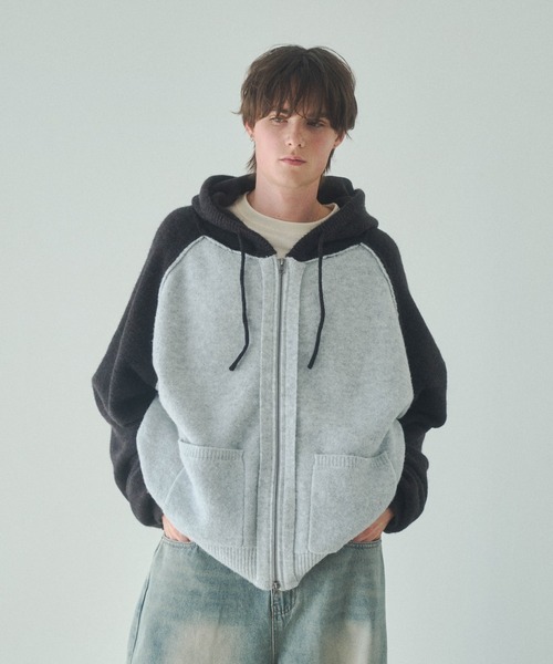 Elanque（エランク）の「knit zipup hoodie /ニットジップアップフーディー（パーカー・メンズ・ネイビー/グレー・LARGE/MEDIUM）」の14枚目の写真