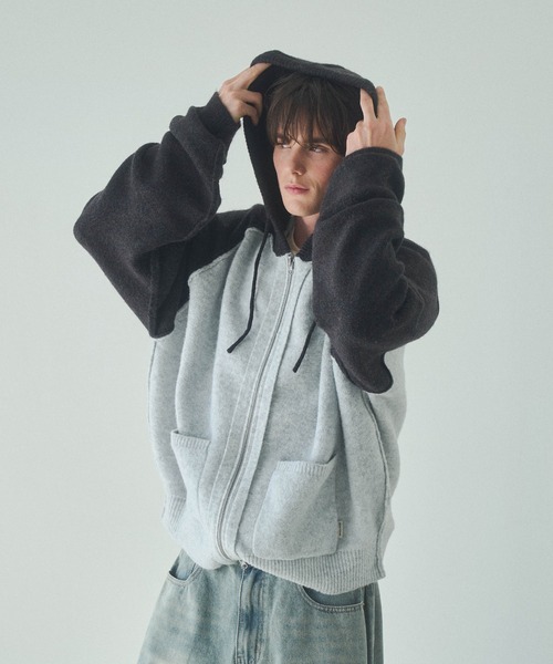 Elanque（エランク）の「knit zipup hoodie /ニットジップアップフーディー（パーカー・メンズ・ネイビー/グレー・LARGE/MEDIUM）」の16枚目の写真