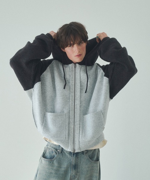 Elanque（エランク）の「knit zipup hoodie /ニットジップアップフーディー（パーカー・メンズ・ネイビー/グレー・LARGE/MEDIUM）」の19枚目の写真
