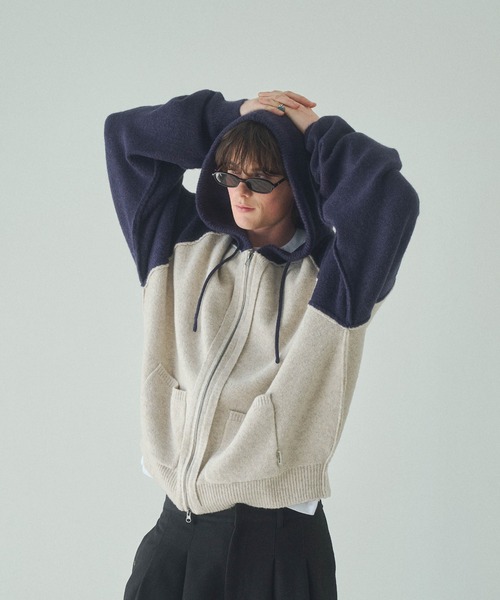 Elanque（エランク）の「knit zipup hoodie /ニットジップアップフーディー（パーカー・メンズ・ネイビー/グレー・LARGE/MEDIUM）」の4枚目の写真