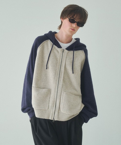 Elanque（エランク）の「knit zipup hoodie /ニットジップアップフーディー（パーカー・メンズ・ネイビー/グレー・LARGE/MEDIUM）」の5枚目の写真