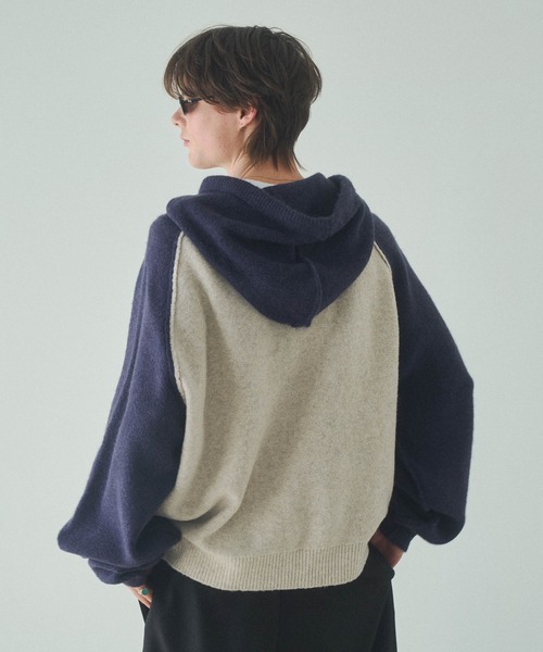 Elanque（エランク）の「knit zipup hoodie /ニットジップアップフーディー（パーカー・メンズ・ネイビー/グレー・LARGE/MEDIUM）」の6枚目の写真