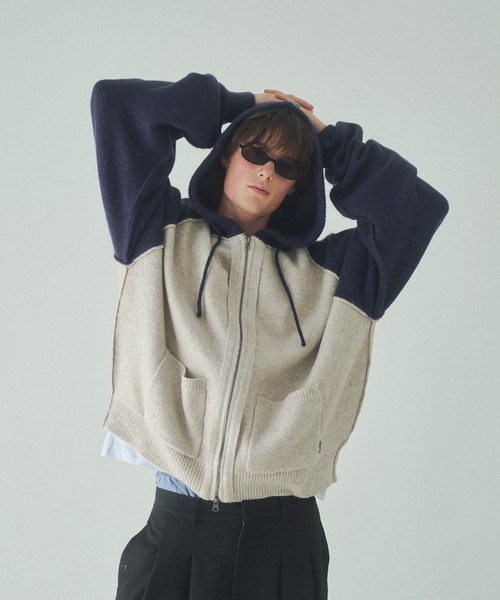 Elanque（エランク）の「knit zipup hoodie /ニットジップアップフーディー（パーカー・メンズ・ネイビー/グレー・LARGE/MEDIUM）」の7枚目の写真