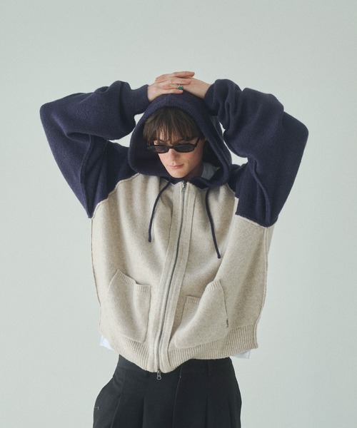 Elanque（エランク）の「knit zipup hoodie /ニットジップアップフーディー（パーカー・メンズ・ネイビー/グレー・LARGE/MEDIUM）」の8枚目の写真