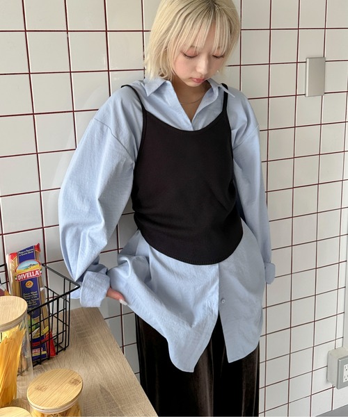 PILIT(ピリット)の「【2点セットアイテム】ニットビスチェ シャツSET(シャツ/ブラウス・レディース・ブルー/オフホワイト・MEDIUM)」の1枚目の写真
