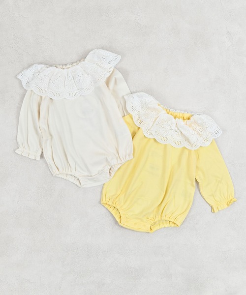 LaStella（ラステラ）の「スカラップカラーバルーンボディシャツ（ロンパース・キッズ・オフホワイト/イエロー・70/80）」の3枚目の写真