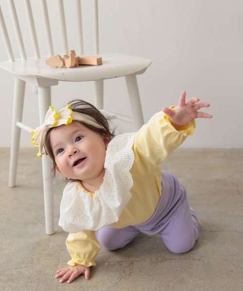 LaStella（ラステラ）の「スカラップカラーバルーンボディシャツ（ロンパース・キッズ・オフホワイト/イエロー・70/80）」の7枚目の写真