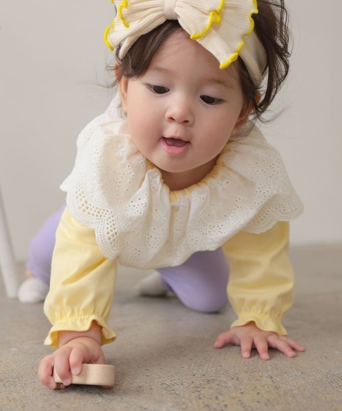 LaStella（ラステラ）の「スカラップカラーバルーンボディシャツ（ロンパース・キッズ・オフホワイト/イエロー・70/80）」の6枚目の写真