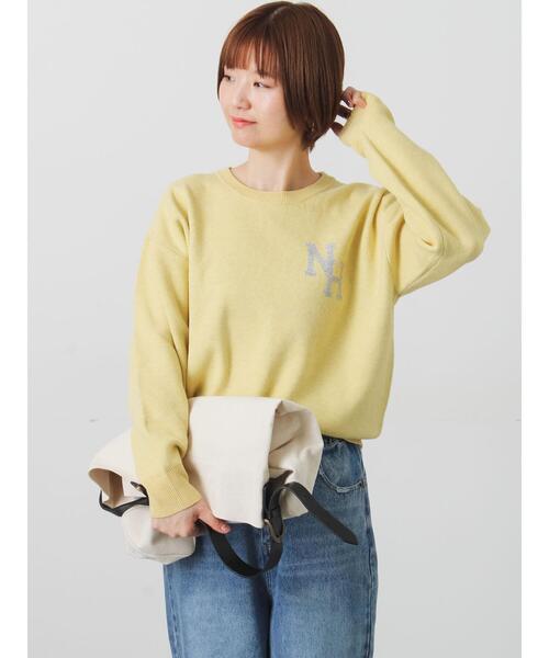 Lugnoncure（ルノンキュール）の「ロゴアソートジャカードニット（ニット/セーター・レディース・イエロー/ネイビー/グレー/オフホワイト・F）」の4枚目の写真