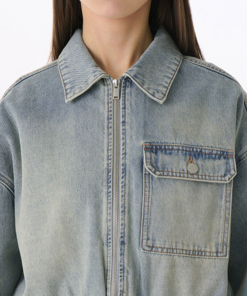 MUSINSA STANDARD WOMAN（ムシンサスタンダードウーマン）の「ウィメンズリラックスドクロップデニムブルゾンジャケット[イエロースカイブルー]（ブルゾン・レディース・その他・S/M/L）」の3枚目の写真