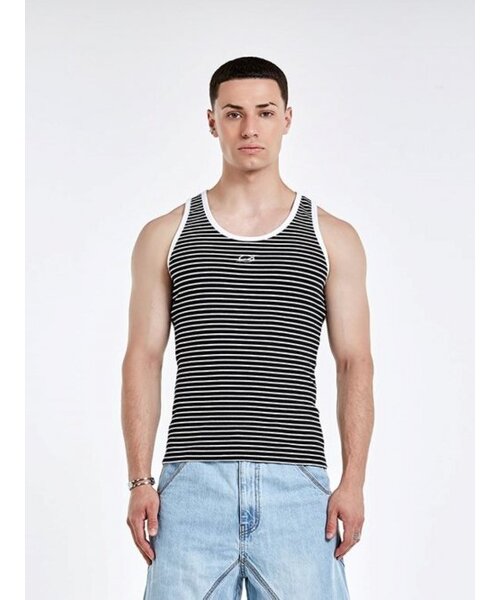 51%(フィフティーワンパーセント)の「Stripe logo sleeveless - BLACK(Tシャツ/カットソー・メンズ・その他・L/M)」の1枚目の写真