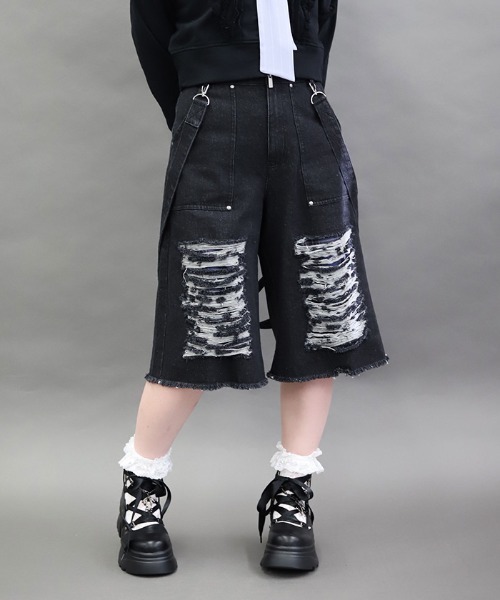 NIBBLE POISON(ニブルポイズン)の「チェックダメージハーフPT(その他パンツ・レディース・ブラック・MEDIUM)」の1枚目の写真