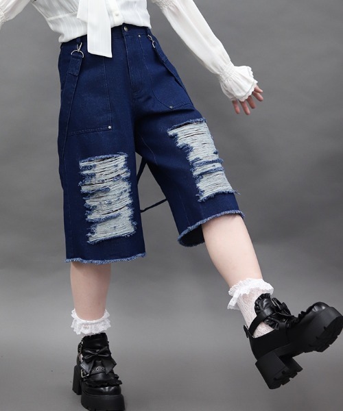 NIBBLE POISON(ニブルポイズン)の「チェックダメージハーフPT(その他パンツ・レディース・ブラック・MEDIUM)」の7枚目の写真