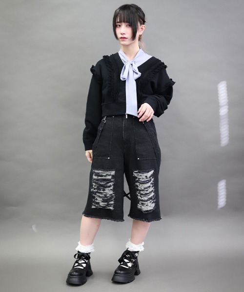 NIBBLE POISON(ニブルポイズン)の「チェックダメージハーフPT(その他パンツ・レディース・ブラック・MEDIUM)」の10枚目の写真