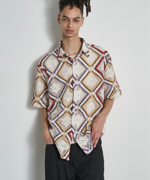Oriental Pattern Short Sleeve Lace Shirt / オリエンタル柄ショート