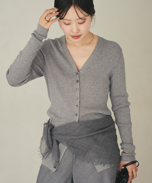 plage（プラージュ）の「《追加》floche rib カーディガン（カーディガン/ボレロ・レディース・チャコールグレー/アイボリー・FREE）」の4枚目の写真