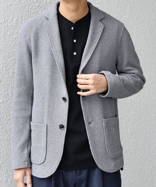 SHIPS any（シップス エニィ）の「SHIPS any:〈洗濯機可能〉TEXBRID(R) リネン混 タックハニカム ニット ジャケット◇（テーラードジャケット・メンズ・ネイビー/チャコールグレー・X-LARGE/LARGE/MEDIUM/SMALL）」の5枚目の写真