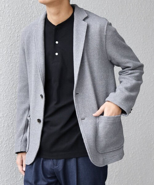 SHIPS any（シップス エニィ）の「SHIPS any:〈洗濯機可能〉TEXBRID(R) リネン混 タックハニカム ニット ジャケット◇（テーラードジャケット・メンズ・ネイビー/チャコールグレー・X-LARGE/LARGE/MEDIUM/SMALL）」の6枚目の写真