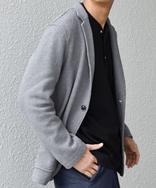SHIPS any（シップス エニィ）の「SHIPS any:〈洗濯機可能〉TEXBRID(R) リネン混 タックハニカム ニット ジャケット◇（テーラードジャケット・メンズ・ネイビー/チャコールグレー・X-LARGE/LARGE/MEDIUM/SMALL）」の7枚目の写真