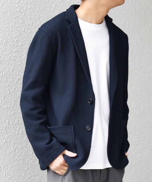 SHIPS any（シップス エニィ）の「SHIPS any:〈洗濯機可能〉TEXBRID(R) リネン混 タックハニカム ニット ジャケット◇（テーラードジャケット・メンズ・ネイビー/チャコールグレー・X-LARGE/LARGE/MEDIUM/SMALL）」の12枚目の写真